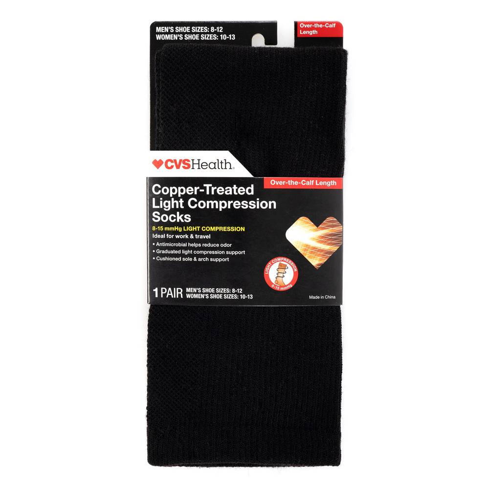 CVS Health Copper-Treated Light Compression Socks Over-the-Calf Length, 1 Pair, Black
