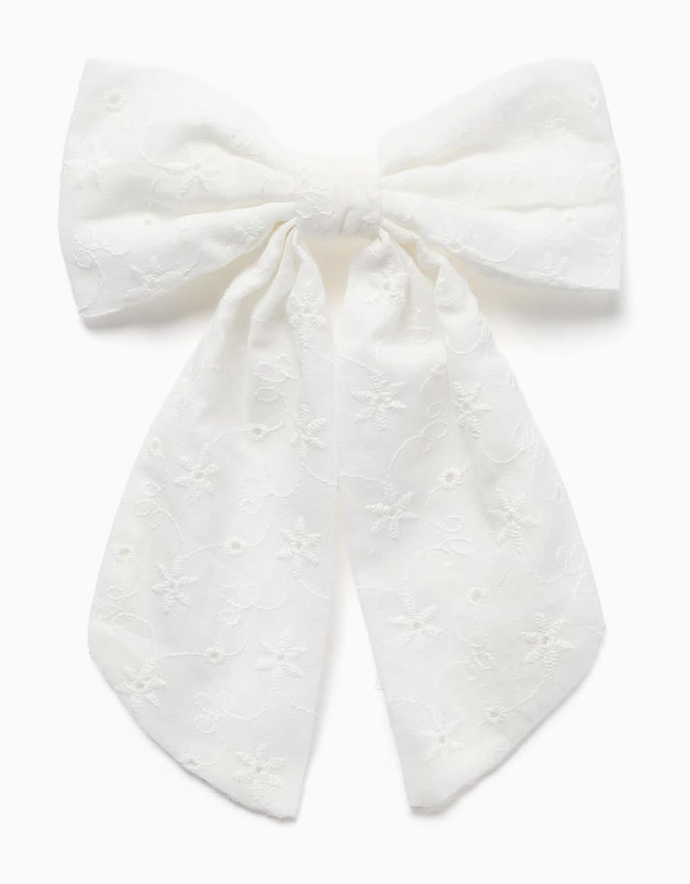 Travessão Com Laço Em Bordado Inglês Para Bebé E Menina, Branco (Bege Claro - Único)