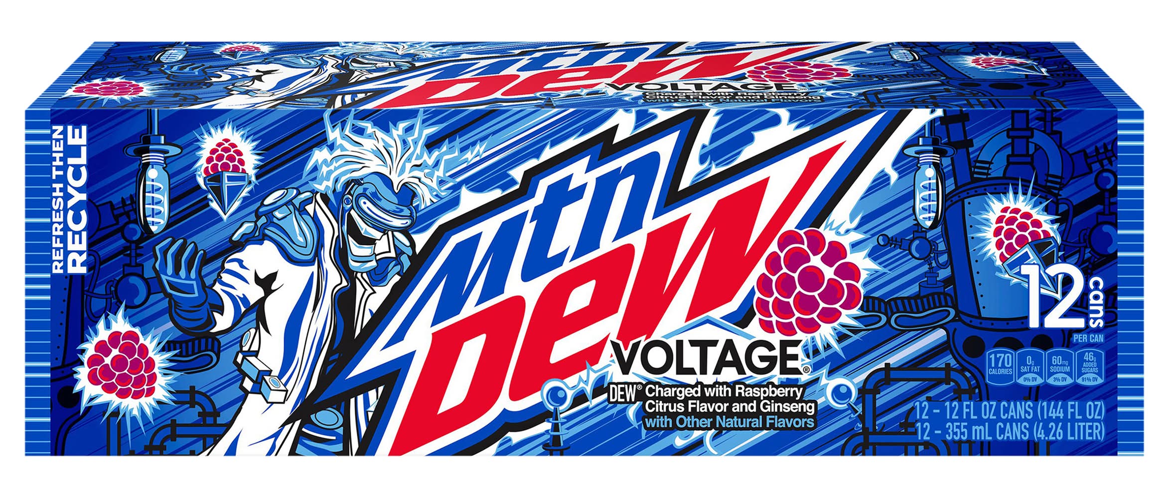 Mountain Dew Voltage Soda, Raspberry (12 x 12 fl oz)