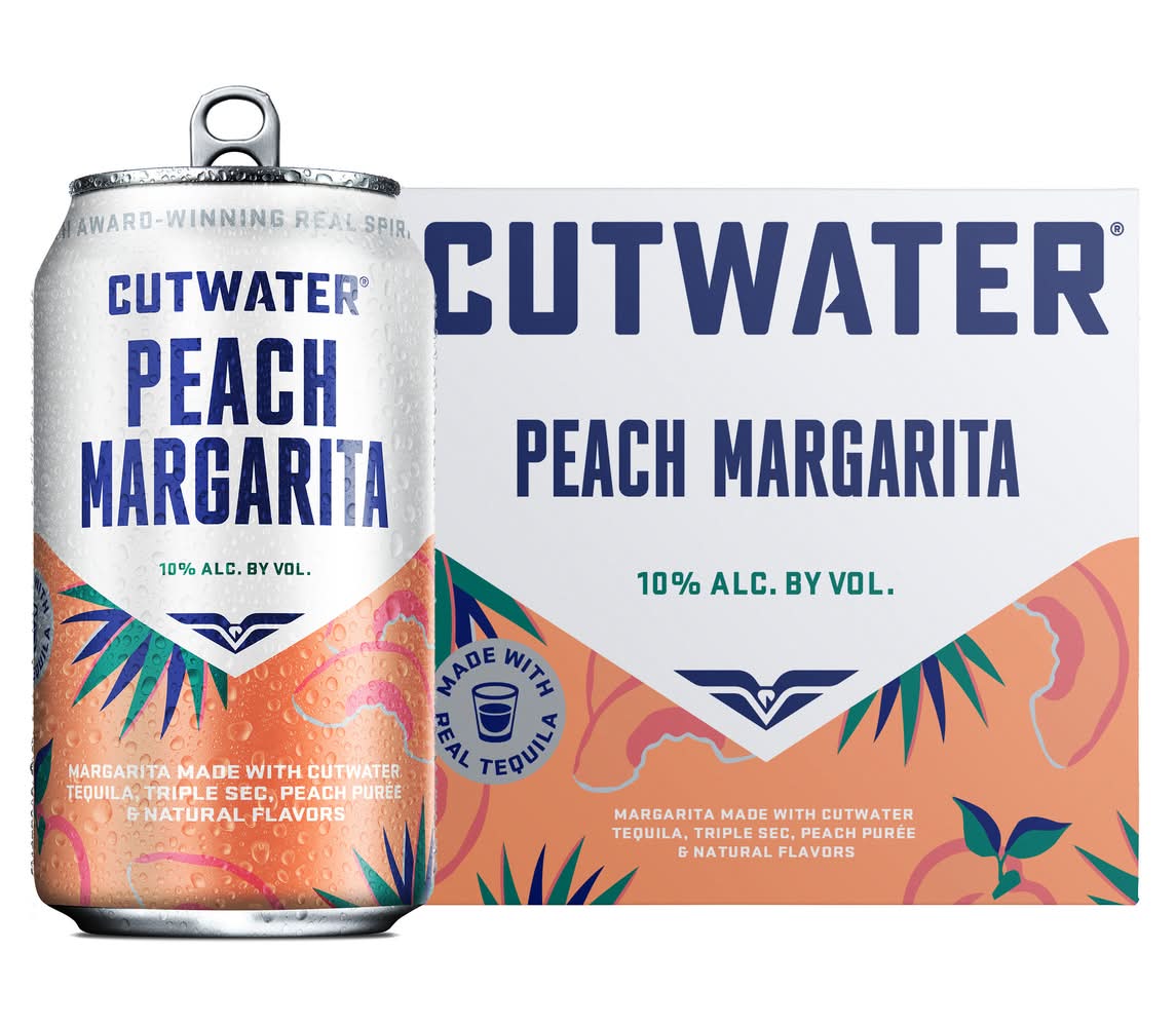 Cutwater Spirits Ready To Drink Margarita Tequila, Peach (4 x 12 fl oz)