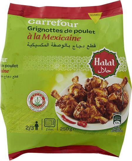 Grignottes de poulet halal à la Mexicaine CARREFOUR - le paquet de 250 g