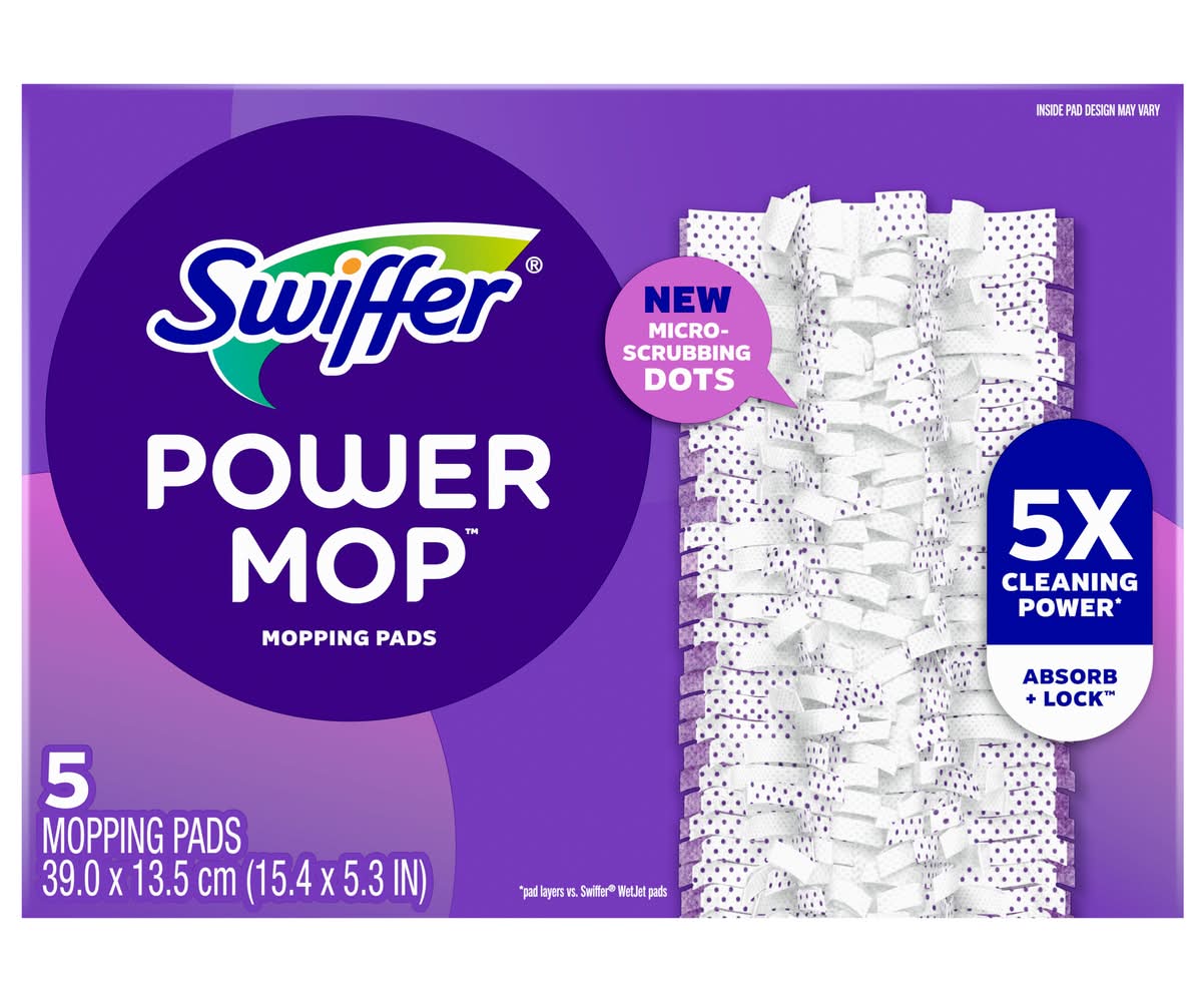 Swiffer Power Mop Multi-Surface Mopping Pad Refills, 15.4x5.3 in (5 ct)