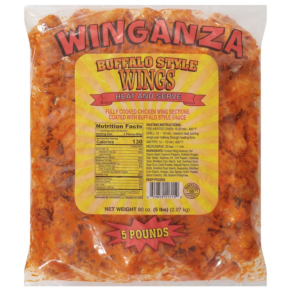 Winganza Chicken Wings, Buffalo Style (80 oz)