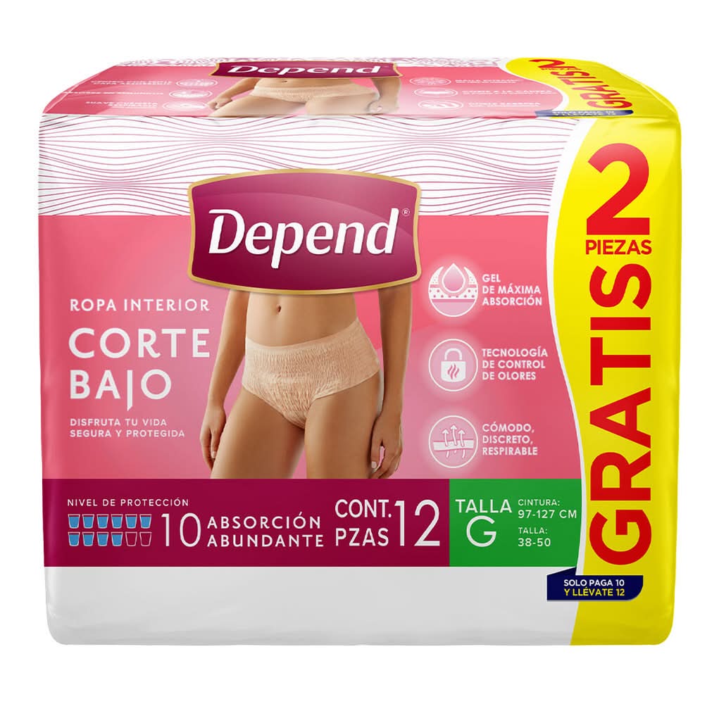 Depend · Ropa interior corte bajo talla grande (1 kg)