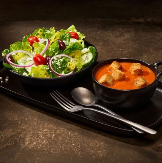 Greek Salad & Creamy Tomato Soup