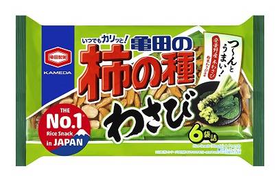 62365：亀田製菓 亀田の柿の種 わさび（6袋詰） 164G / Kameda No Kaki-No-Tane Wasabi
