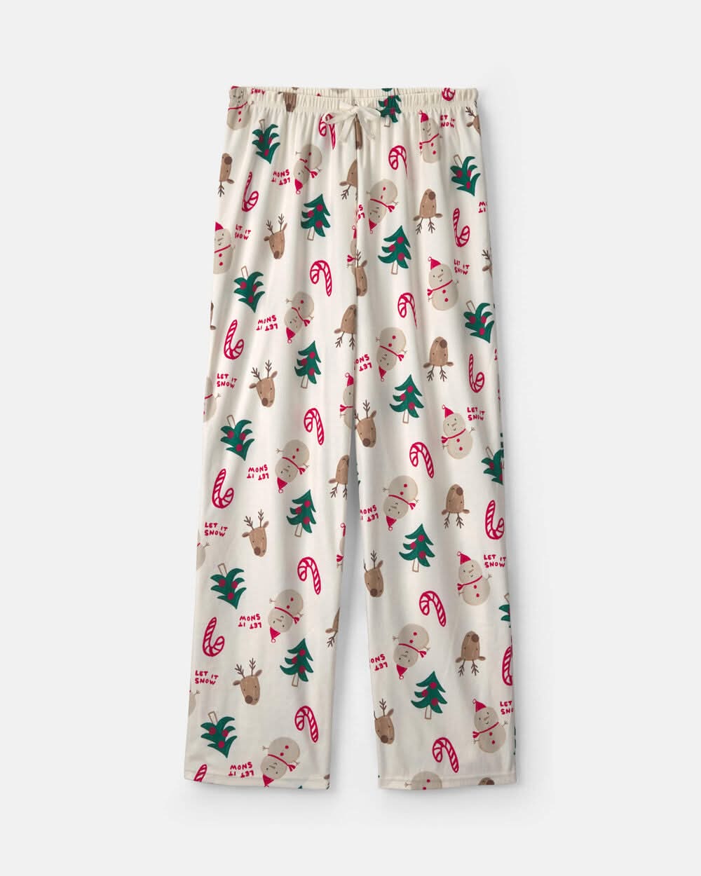 Adult Christmas Icon Fleece Loose Fit Pajama Bottoms - Cream - XS