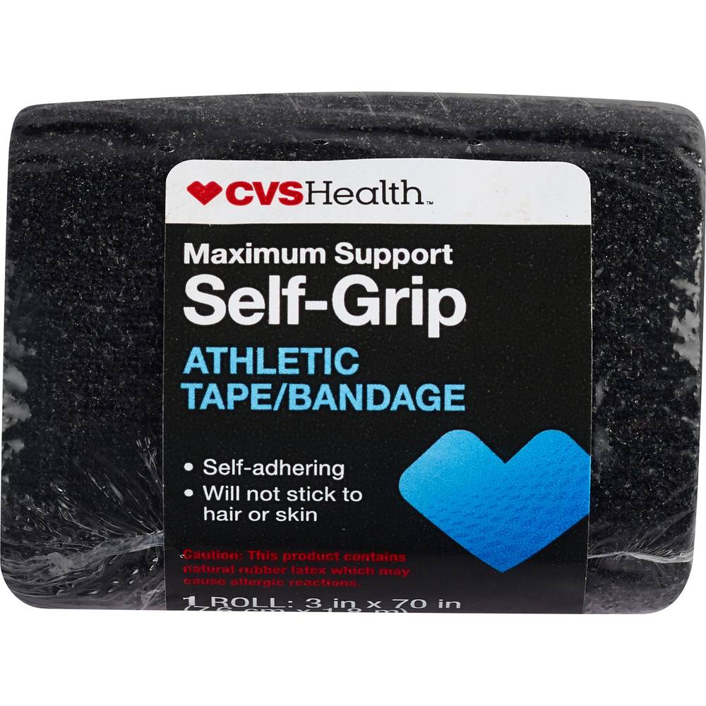 CVS Health Maximum Support Self Grip Athletic Bandage, 3 inch x 70 inch, Black