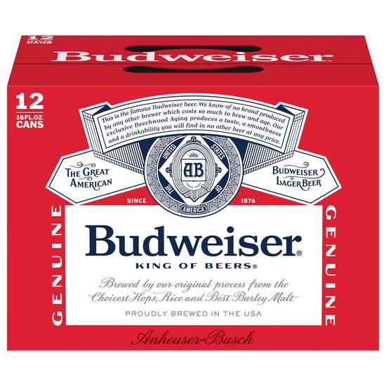 Budweiser King Of Beers Domestic Lager Beer (12 ct, 16 fl oz)