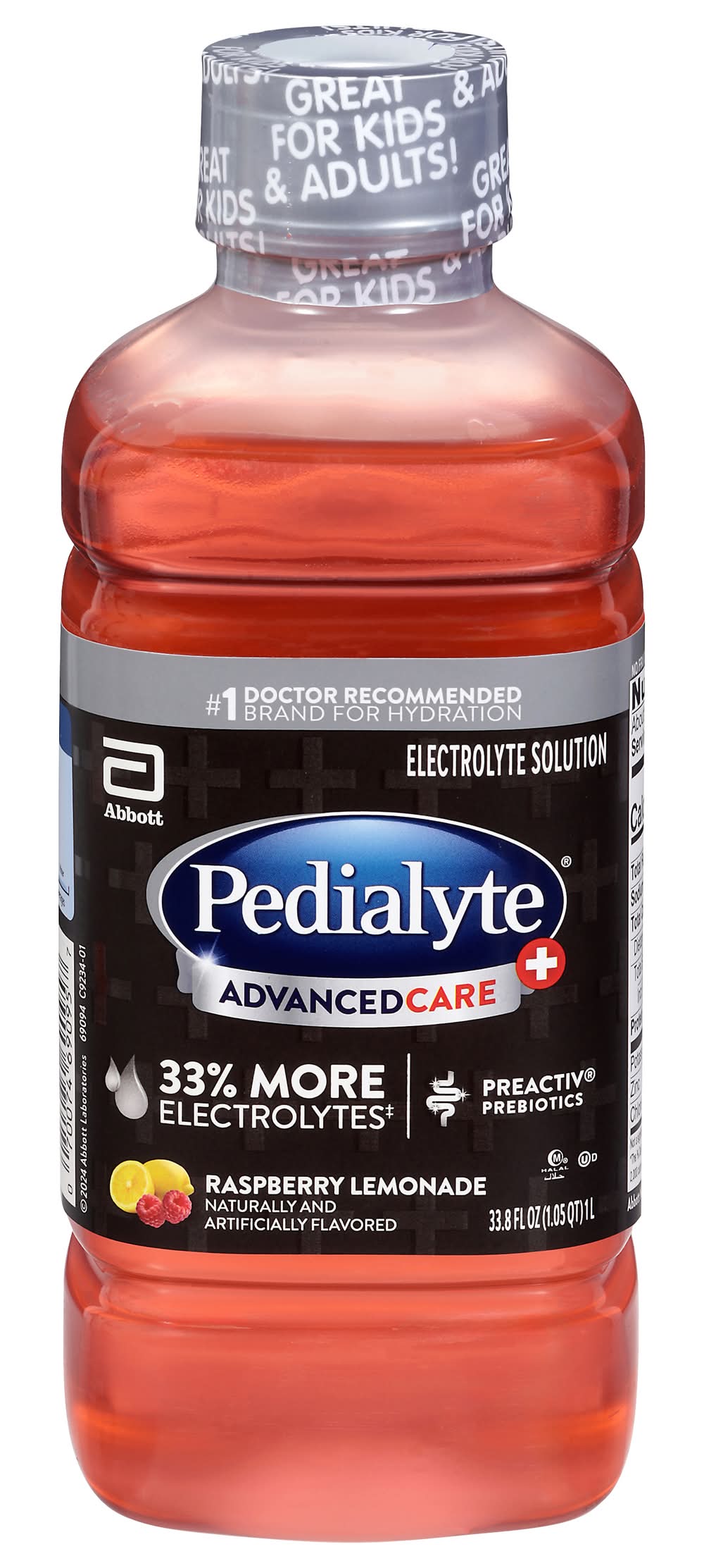 Pedialyte Advancedcare Plus Electrolyte Drink, Raspberry Lemonade (33.8 fl oz)