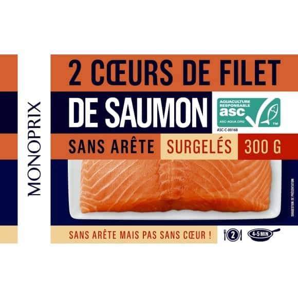 Monoprix Coeurs De Filet Saumon Asc, Surgelé La Boite De 2, 300G