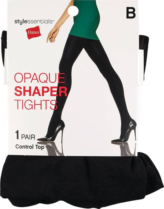 Style Essentials by Hanes Opaque Shaper Tights, Black, Size B
