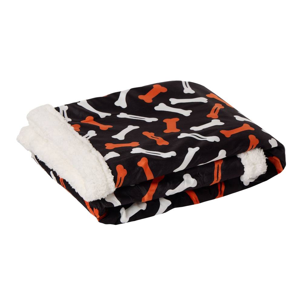 Thrills & Chills Bones Throw Blanket (black-orange-white)