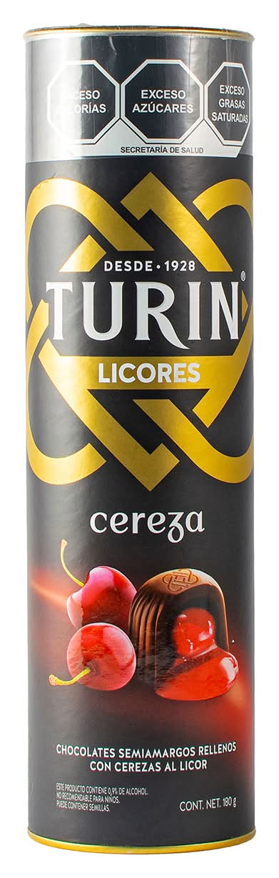 Turin · Chocolates semiamargos rellenos con cereza al licor (180 g)
