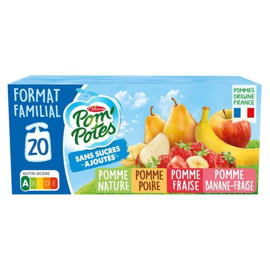 Materne - Pom'potes sans sucres ajoutés (pomme nature - pomme poire - pomme fraise -  pomme banane fraise)