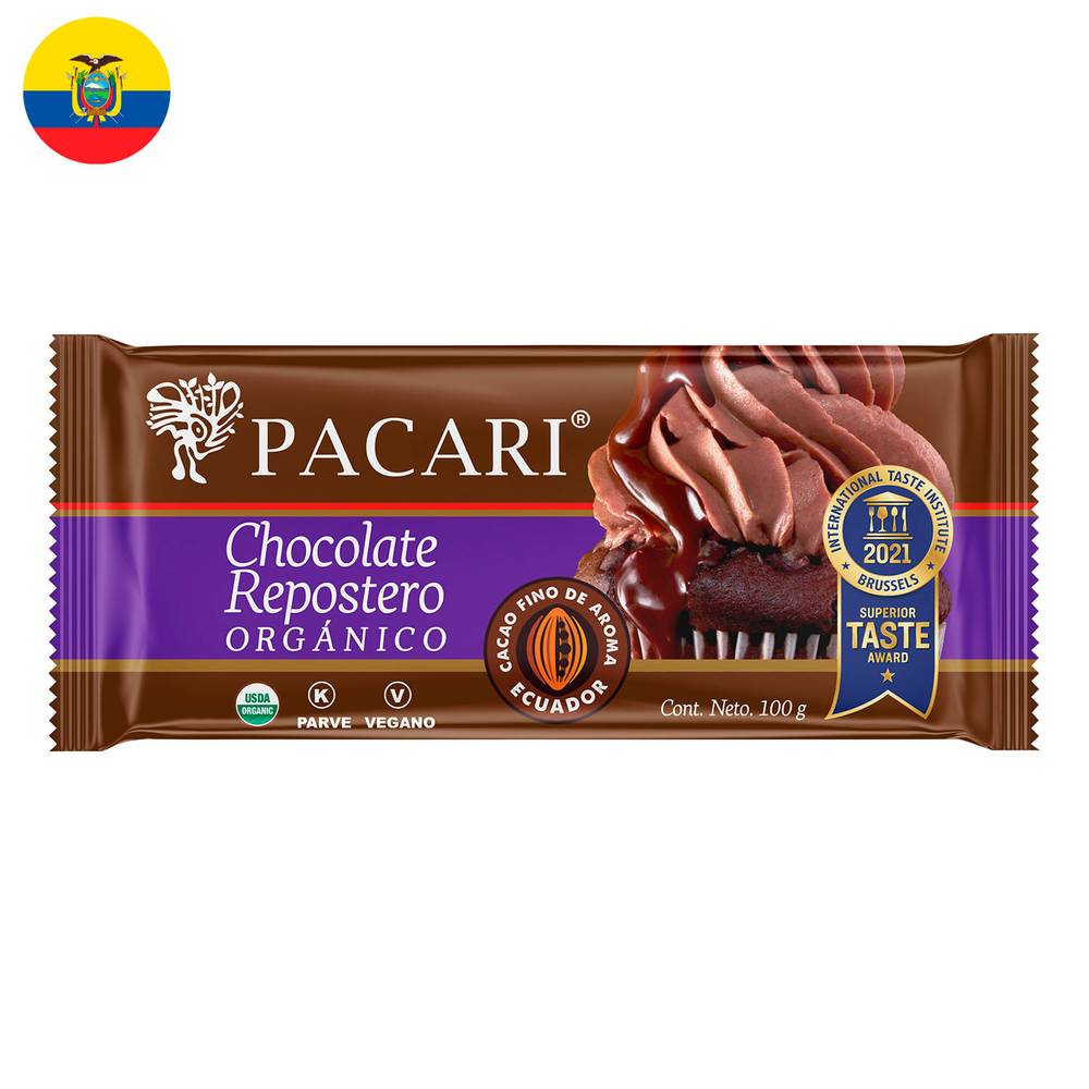Pacari chocolate repostero orgánico (barra 100 g)