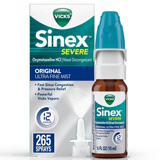 Vicks Sinex SEVERE Original Ultra Fine Mist Nasal Spray Decongestant for Fast Relief of Cold and Allergy Congestion, 0.5 fl OZ