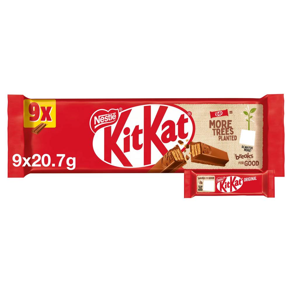 KitKat 2 Finger Milk Chocolate Biscuit Bar Multipack 9x20.7g