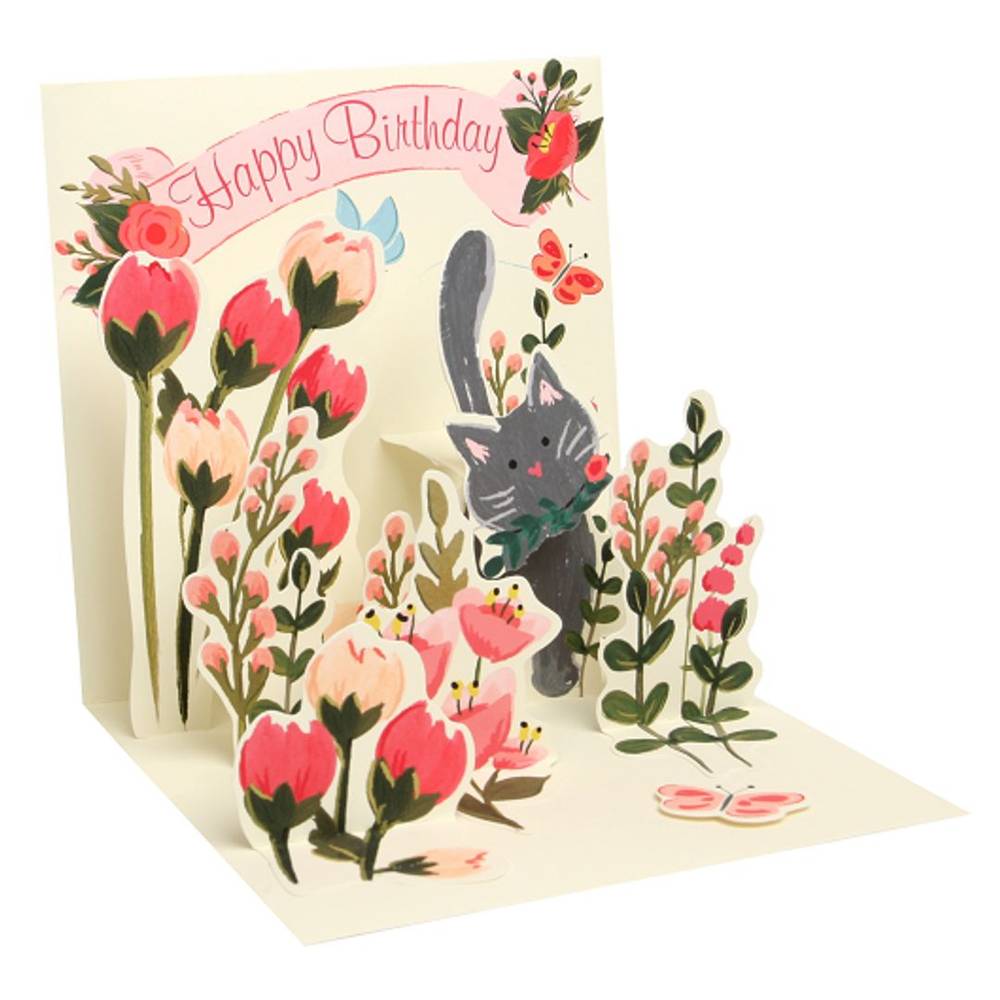 Up With Paper Botanical Cat Birthday Popup Card