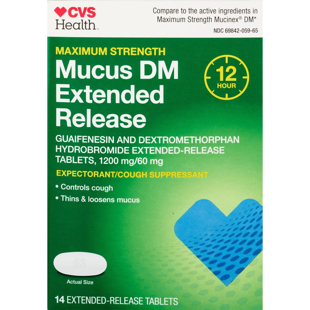 CVS Health 12HR Maximum Strength Mucus DM Extended Release Tablets, 14 CT