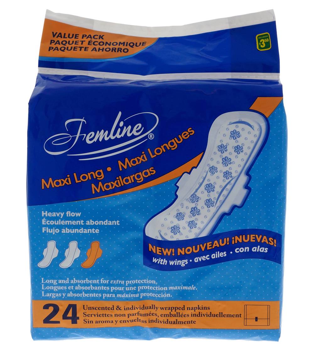Femline serviettes hygiéniques maxi longues - maxi long sanitary pads (28 unités) (female)