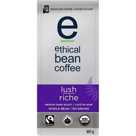 Ethical Bean Fairtrade Organic Coffee, Lush Medium Dark Roast, Whole Bean Coffee