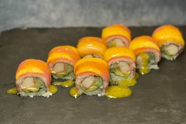 Order Mango Tango Roll (8 pcs) food online from Sushi Train store, Romeoville on bringmethat.com