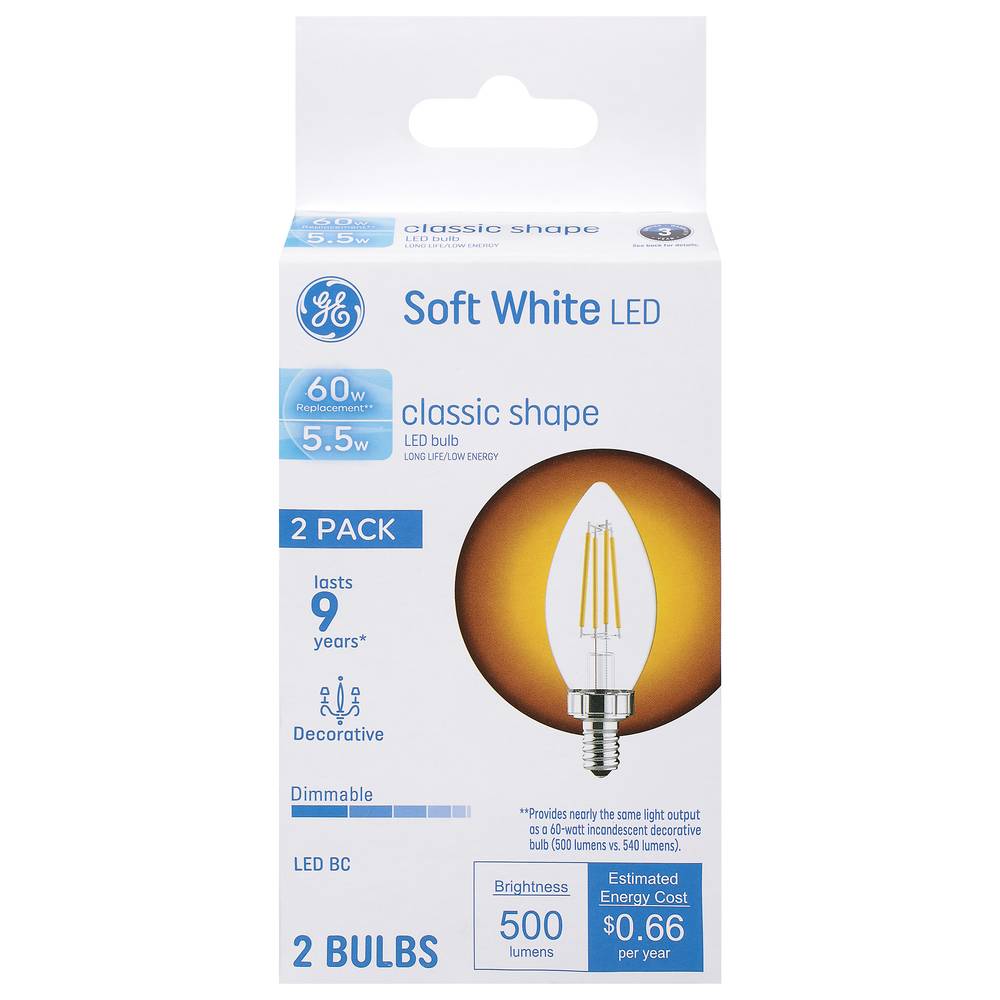 General Electric Watts Soft White Classic Shape Decorative Led Light Bulbs (2 ct)