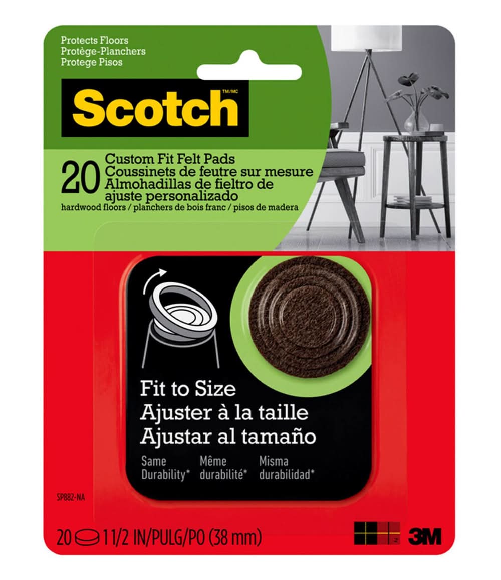 3M Scotch Felt Self Adhesive Protective Pad Brown Round 1.5 In. W 20 Pk
