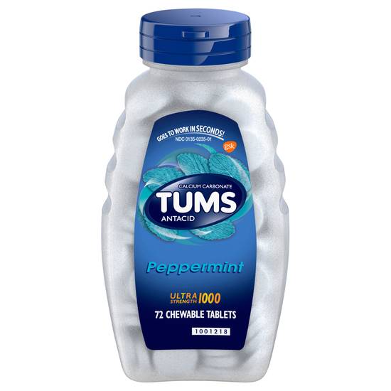 Tums Peppermint Ultra Strength 1000 Chewable Tablets Antacid, (72 ct)