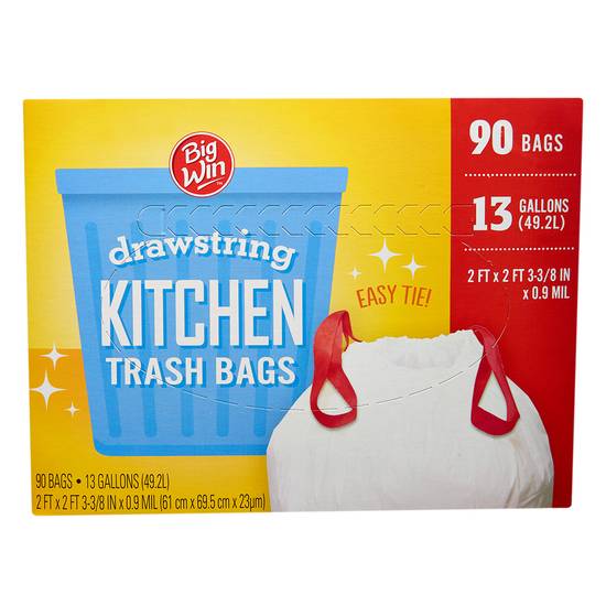 Big Win Drawstring Kitchen Trash Bags 13 Gallon (90 ct)