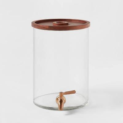 2gal Glass Modern Beverage Dispenser - Threshold™: Cold Drink Holder, 2 Gallon Capacity, Stainless Steel & Wood