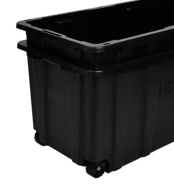Hdx 77 Gal. Tough Storage Tote With Wheels In Black With Yellow