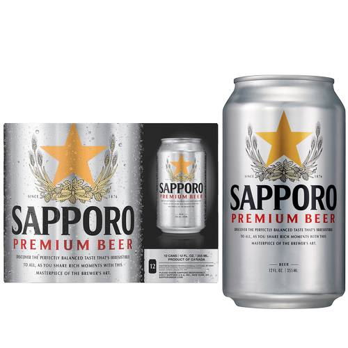 Sapporo Premium Lager Japanese Beer (12 pack, 12 fl oz)