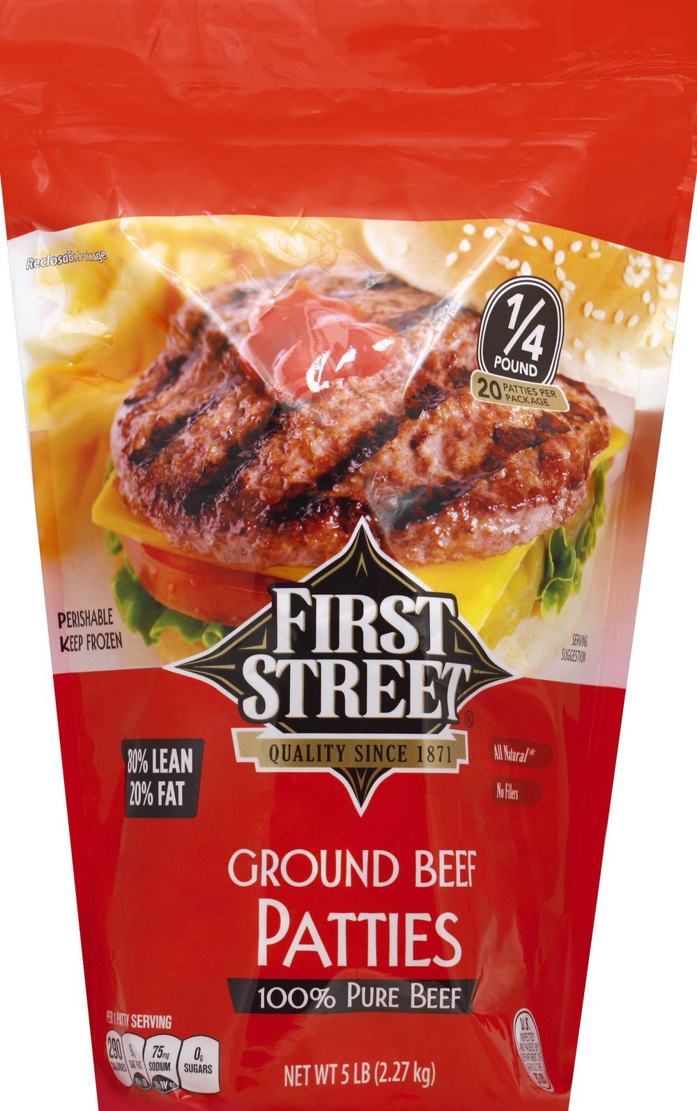 First Street 80% Lean 20% Fat Ground Beef Patties (20 x 4 oz)