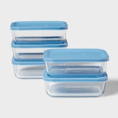 Room Essentials Glass Rectangle Meal Prep Set 4.2 C, Blue (5 ct)