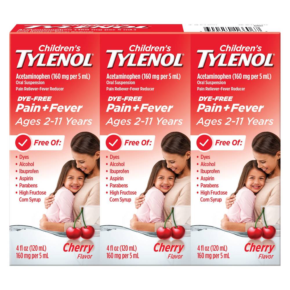 Children's Tylenol Pain + Fever Dye-Free Cherry Flavor Suspension, 12 Ounces