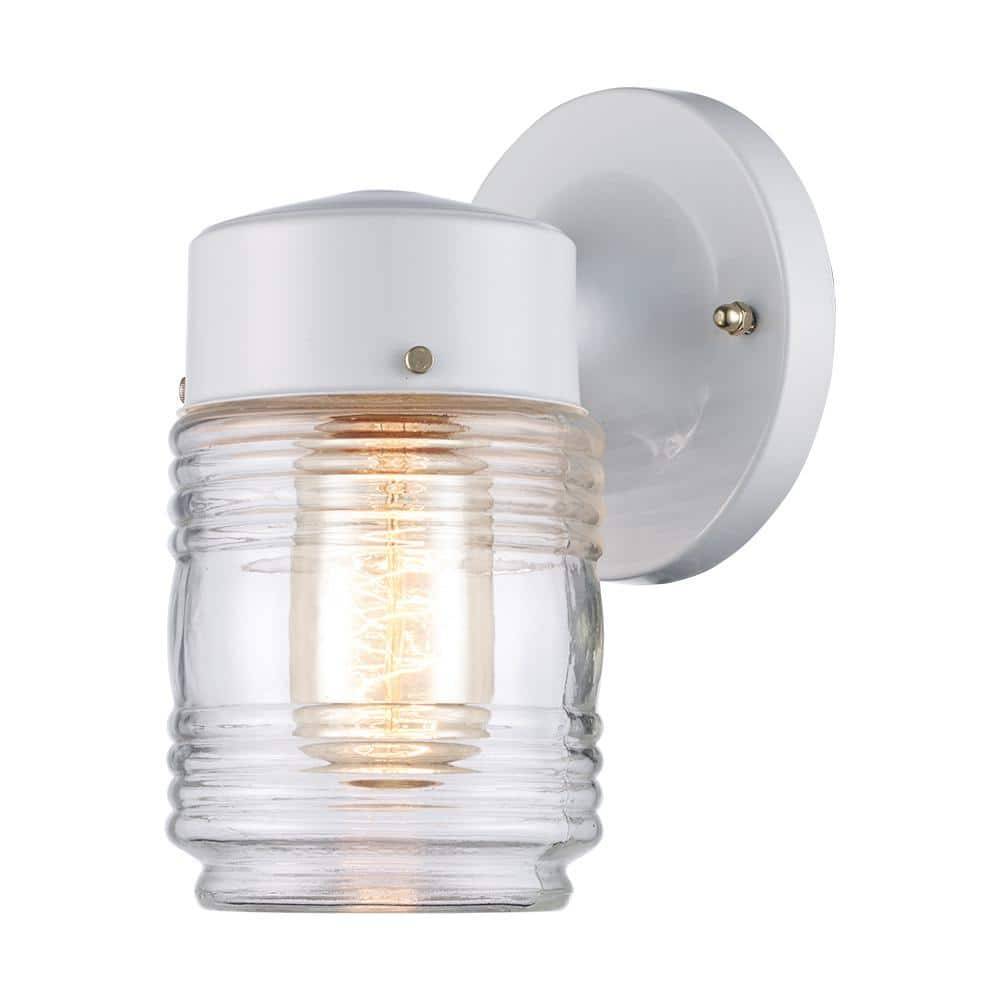 1-Light White Outdoor Jelly-Jar Wall Lantern Sconce