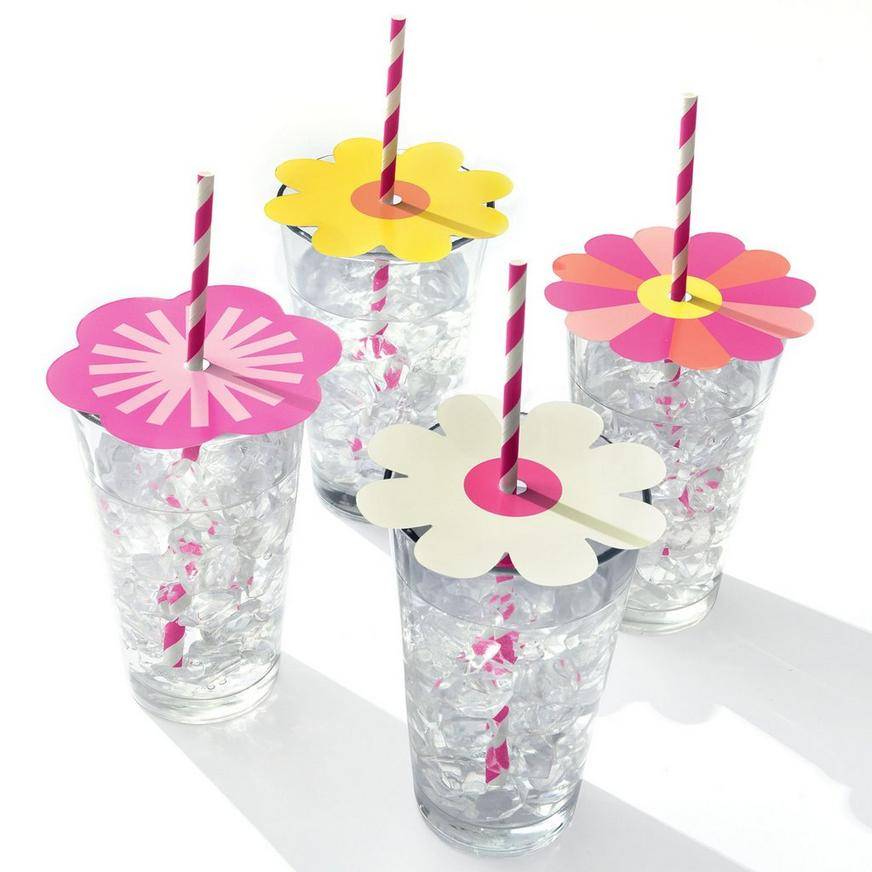 Throwback Summer Cardstock Drink Toppers Paper Straws, 12 Sets