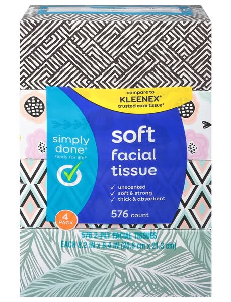 Simply Done Soft Facial Tissue, 8.2X8.4 in (576 ct)
