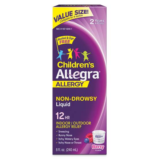 Allegra Children's Non-Drowsy Antihistamine Liquid for 12-Hour Allergy Relief, 30 mg, 8 OZ