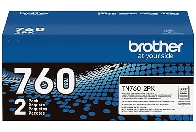 Brother TN 760 Black High Yield Toner Cartridge, 2/Pack (TN7602PK)