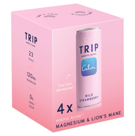 Trip Wild Strawberry, Mindful Blend Magnesium & Lions Mane Sparkling Drink (4 x 250ml)