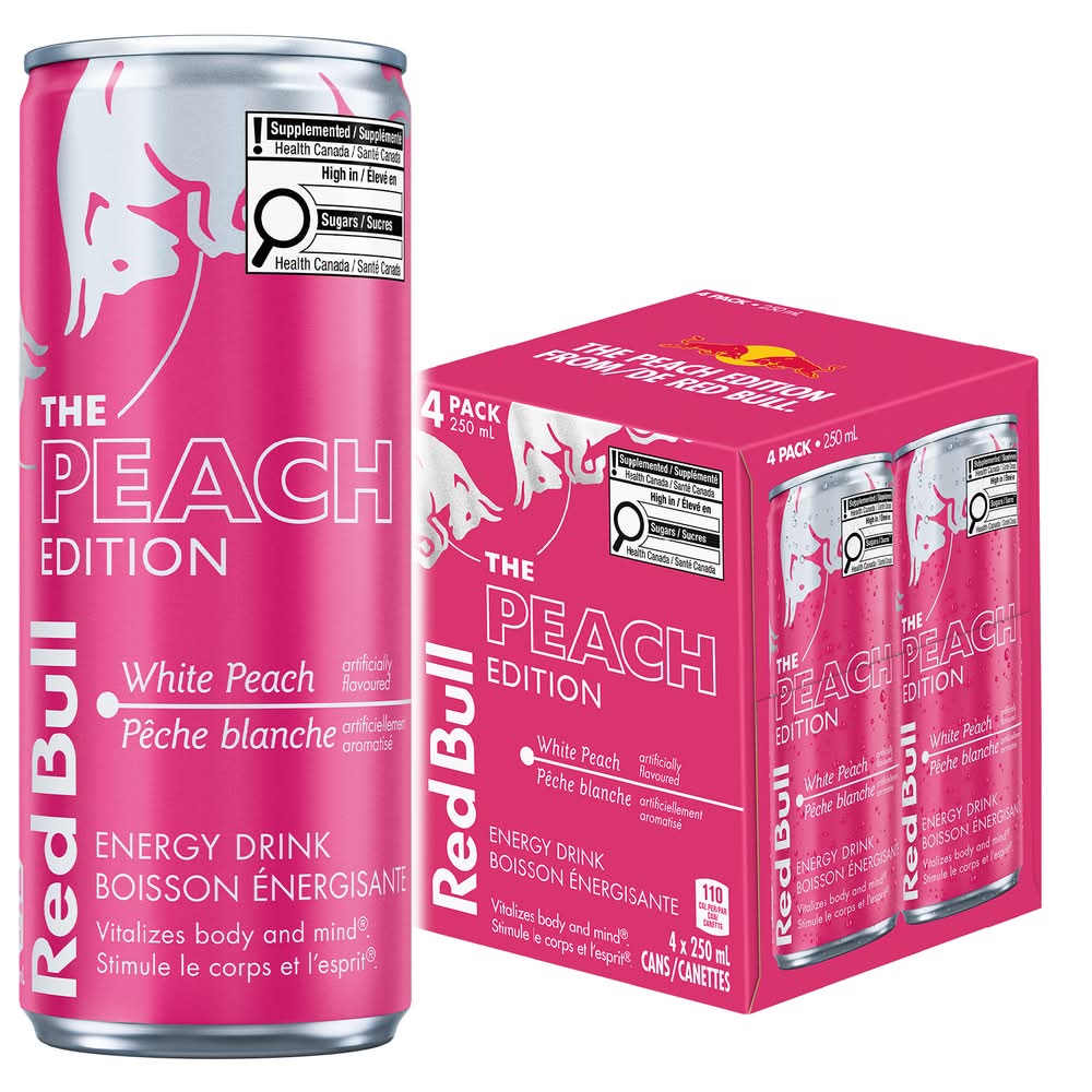 Red bull summer edition boisson énergisante aromatisée - summer edition flavored energy drink (4 unités, 250 ml) (pêche blanche)