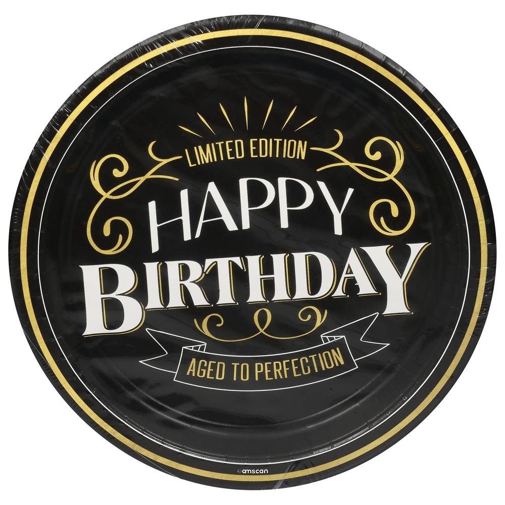 Party City Happy Birthday Paper Dinner Plates, 10.5'', Black Gold (8 ct)