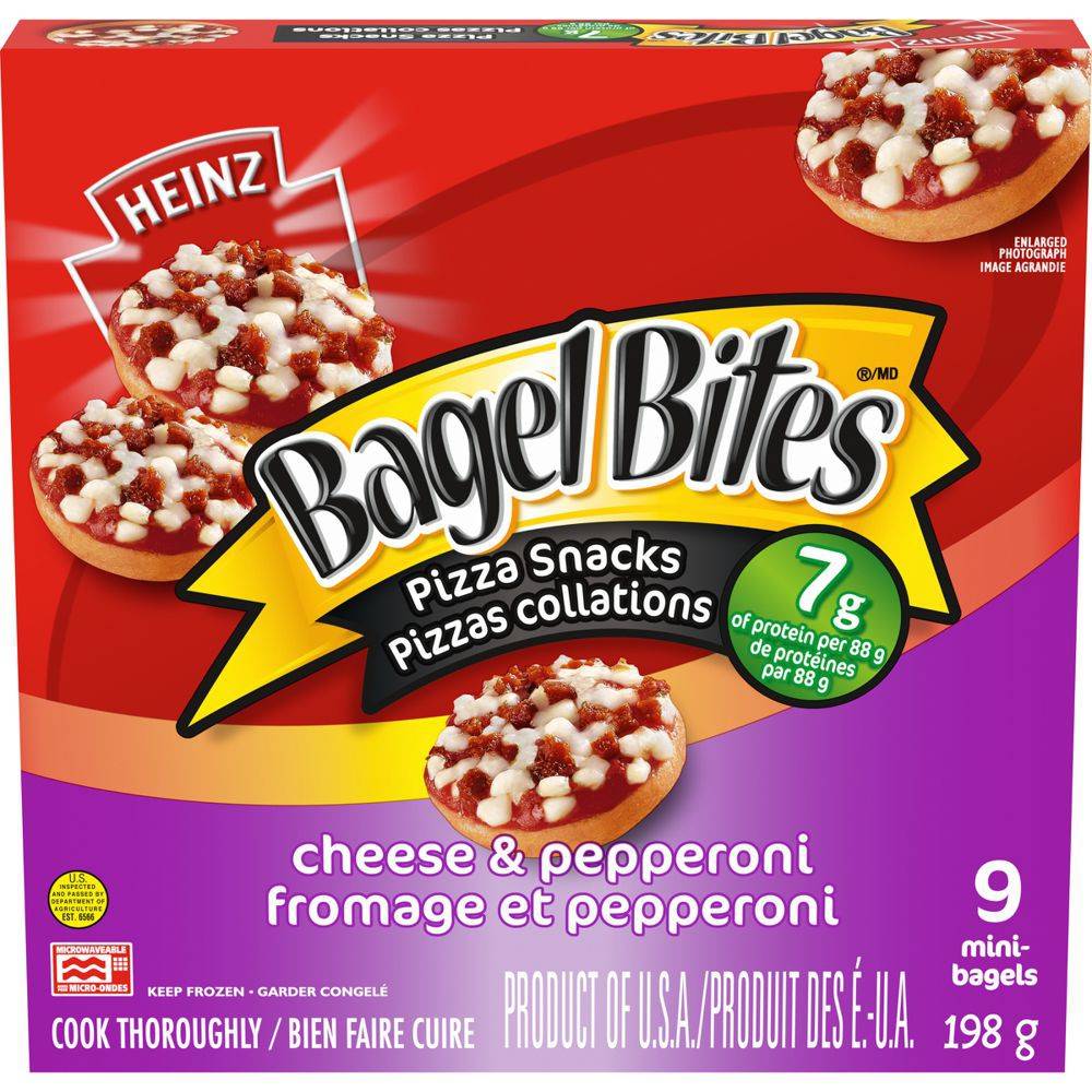 Bagel bites nnon sucré 100% pur pour la cuisson - cheese & pepperoni pizza snacks (198 g)