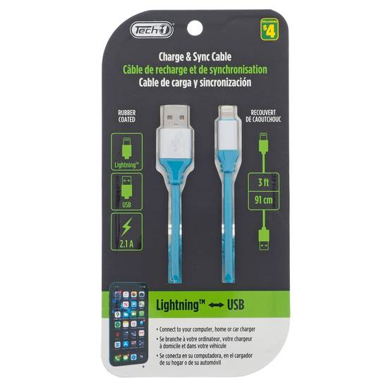 Tech1 Lightning Compatible To Usb Cable (3')