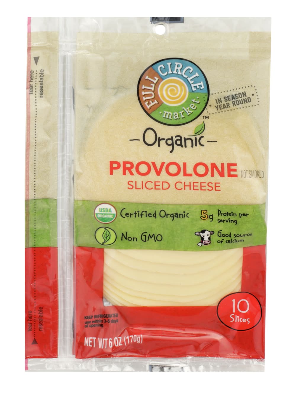 Full Circle Market Organic Provolone Sliced Cheese (6 oz, 10 ct)