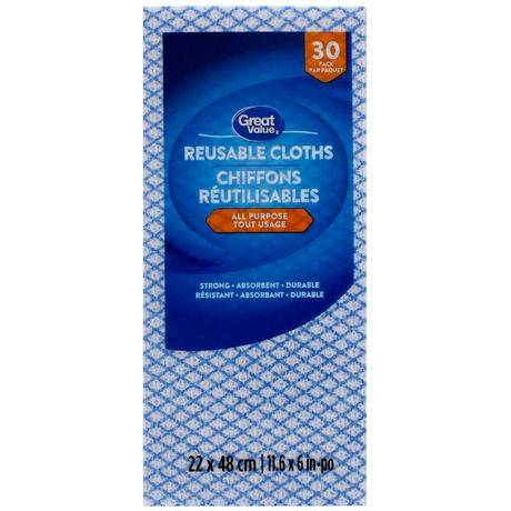 Great Value All Purpose Reusable Cloths, 11.6x6 in (30 ct)