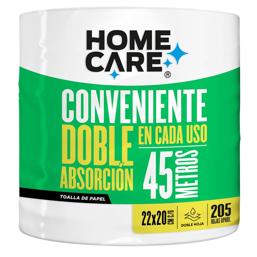 Home Care · Toallas de papel doble absorción conveniente - 45 m (205 un)